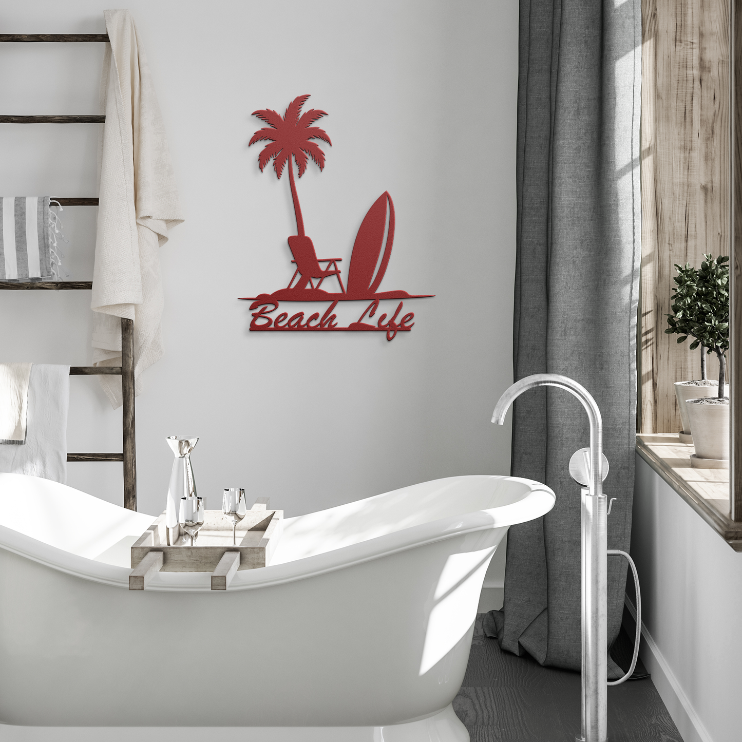 Beach_Life_Die-Cut_Metal_Wall_Art_Red_Modern_Bathroom_Mockup.png