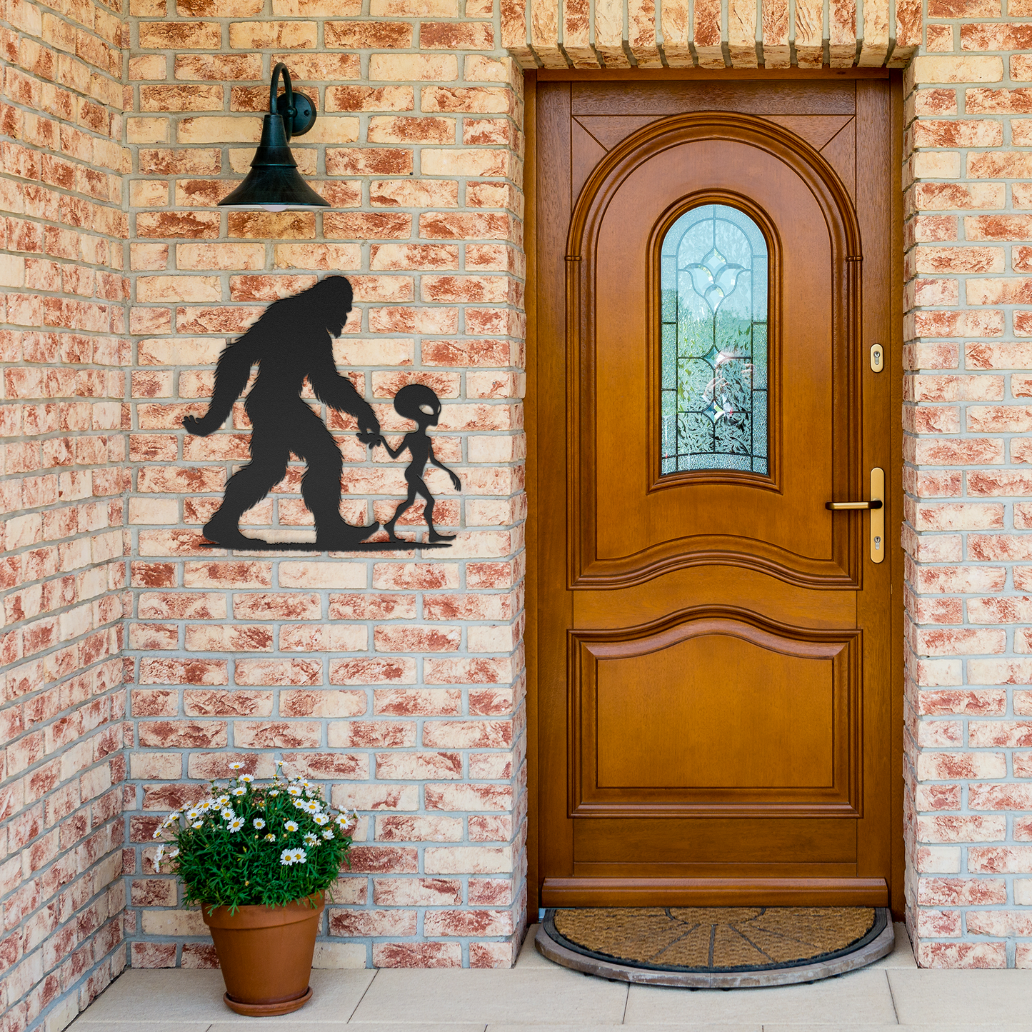 Bigfoot_and_Alien_Metal_Wall_Art_-_Fun_U_Black_Brick_Entrance_Mockup.png