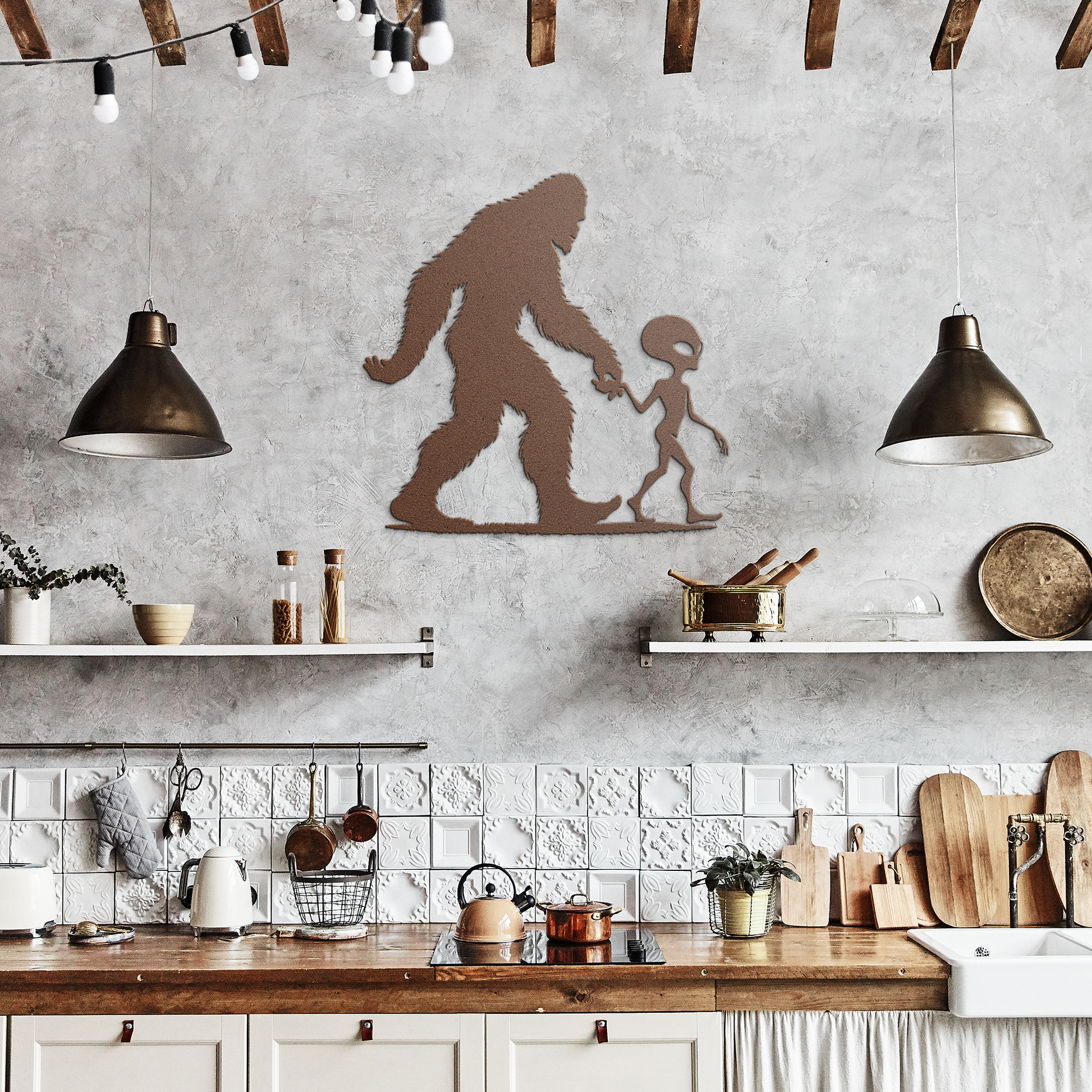 Bigfoot_and_Alien_Metal_Wall_Art_-_Fun_U_Copper_Rustic_Kitchen_Mockup.png