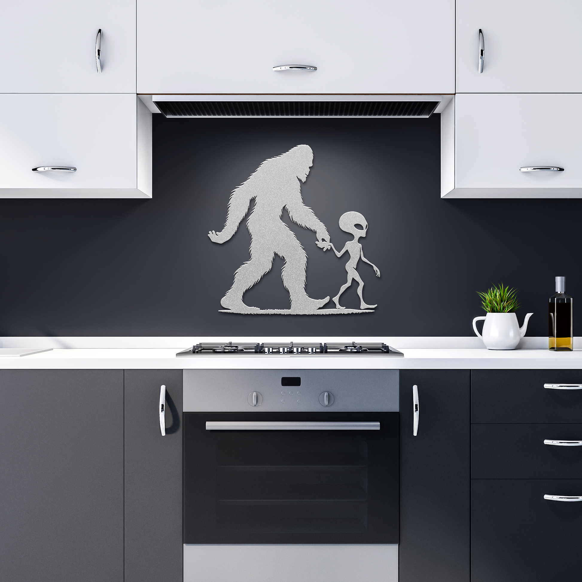 Bigfoot_and_Alien_Metal_Wall_Art_-_Fun_U_Silver_Dark_Kitchen_Mockup.png