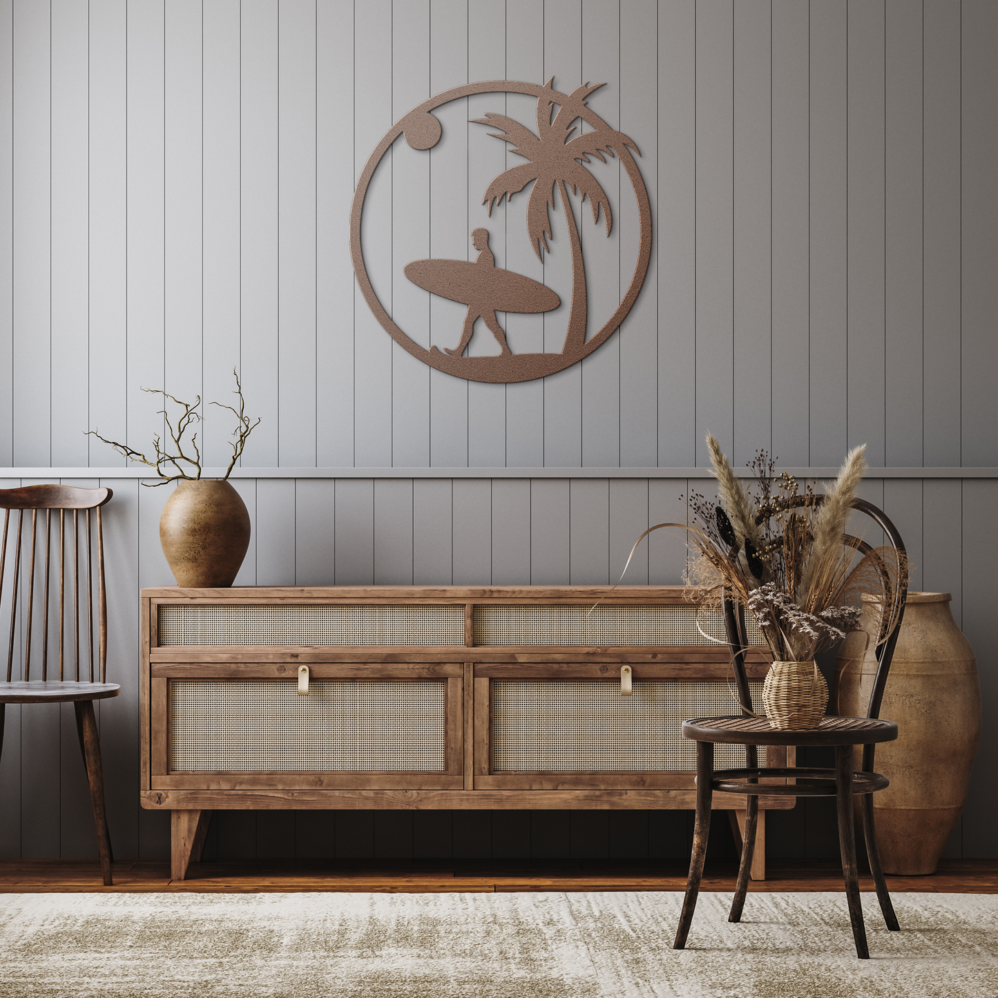 Coastal_Surfer_Paradise_Metal_Wall_Art_Copper_Rustic_Hallway_Mockup.png