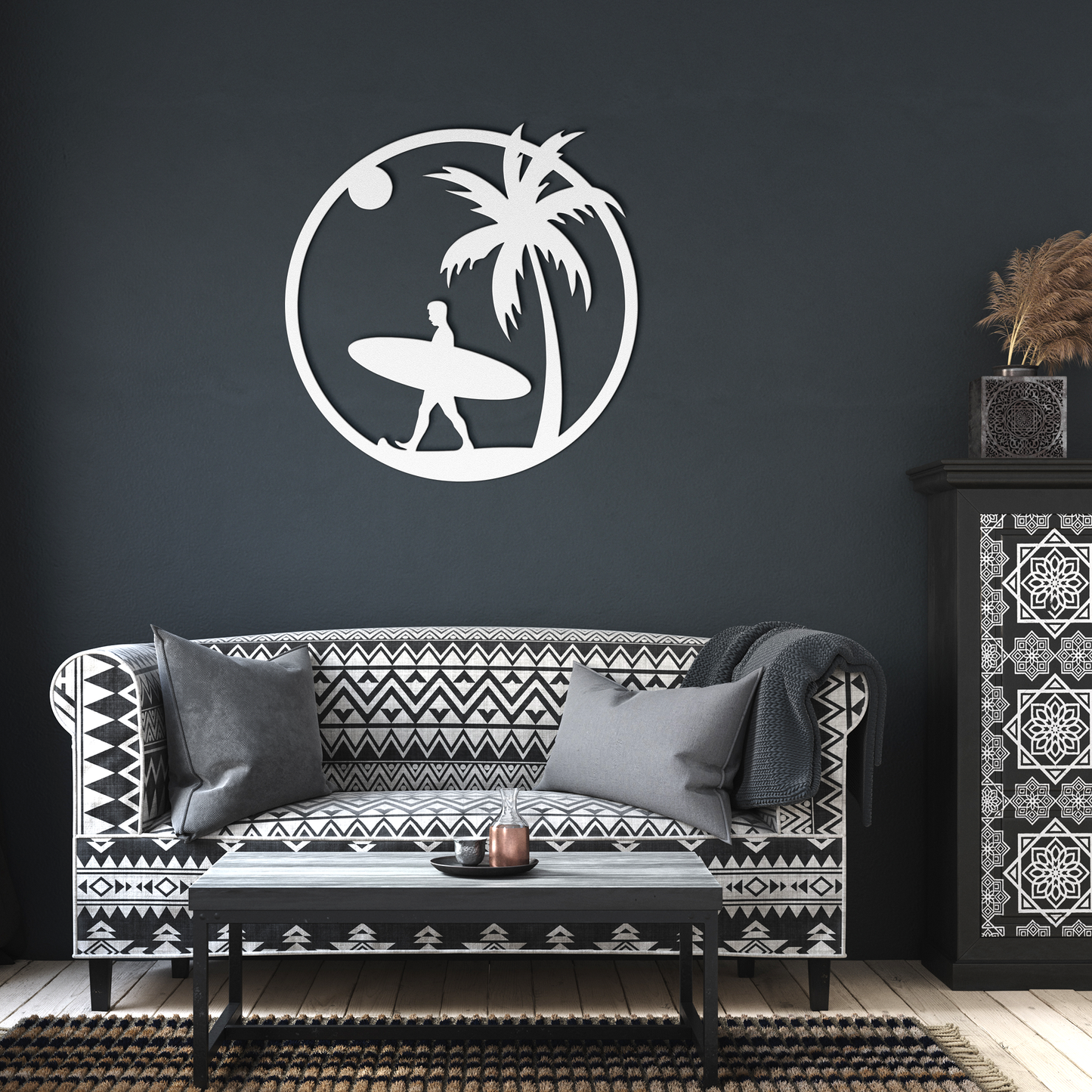 Coastal_Surfer_Paradise_Metal_Wall_Art_White_Dark_Living_Room_Mockup.png