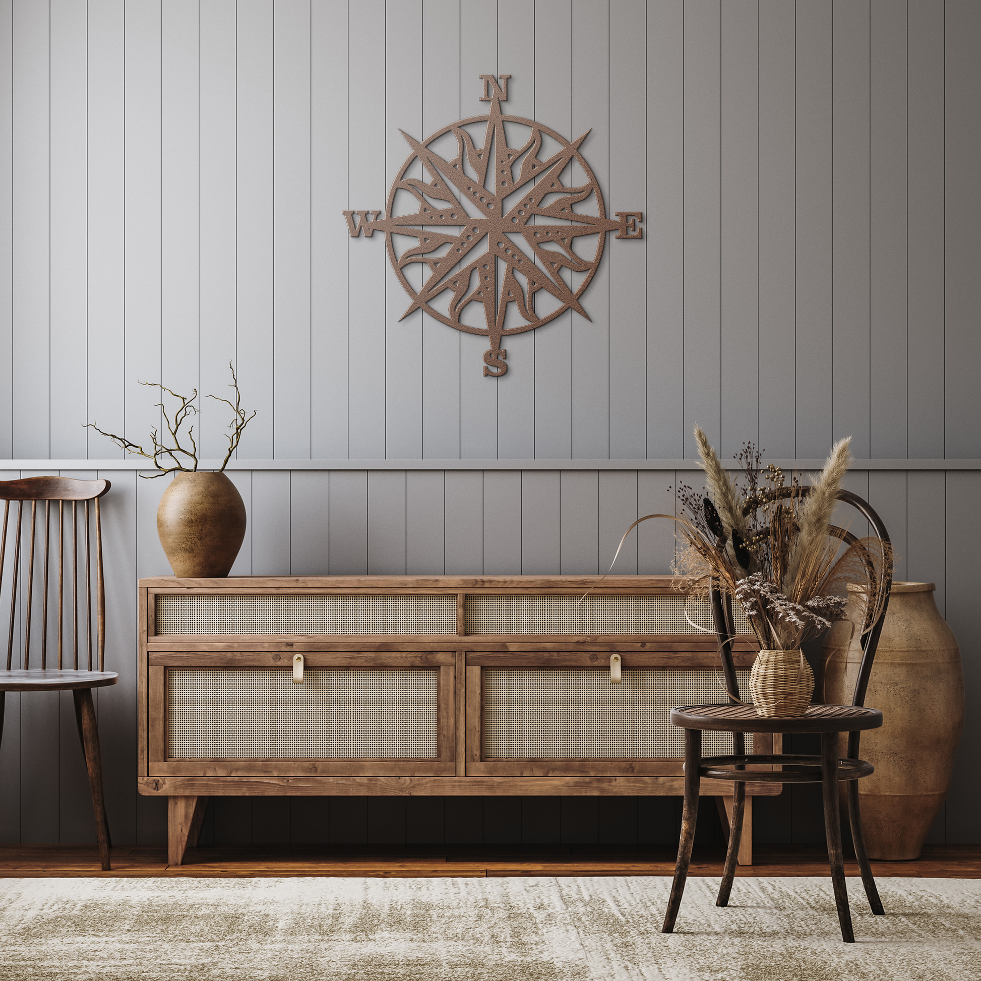 Compass_Rose_Metal_Wall_Art__Nautical_Copper_Rustic_Hallway_Mockup.png