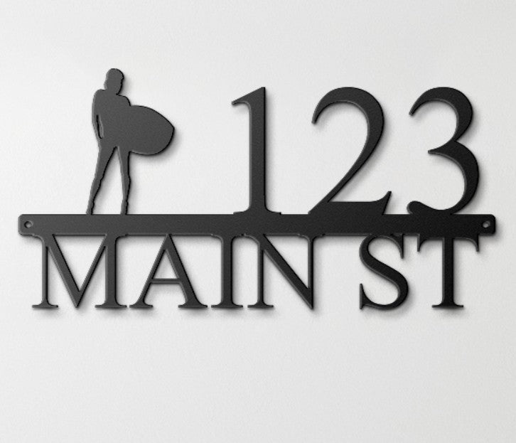 Custom Surfer Girl #2 Die Cut Metal Address Sign