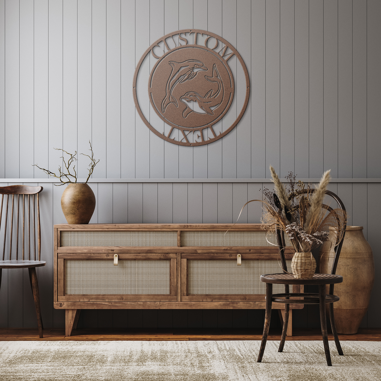 Custom_Dolphin_Duo_Metal_Wall_Art_-_Pers_Copper_Rustic_Hallway_Mockup.png