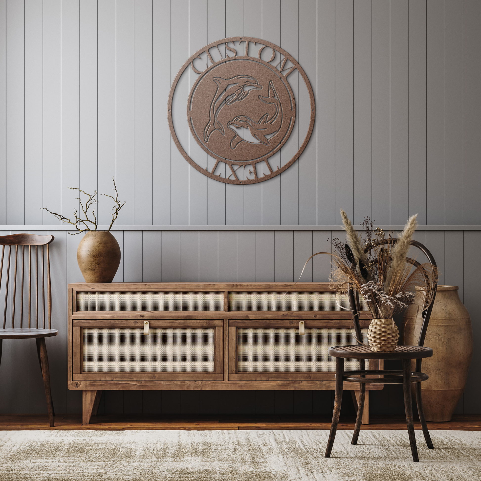 Custom_Dolphin_Duo_Metal_Wall_Art_-_Pers_Copper_Rustic_Hallway_Mockup.png