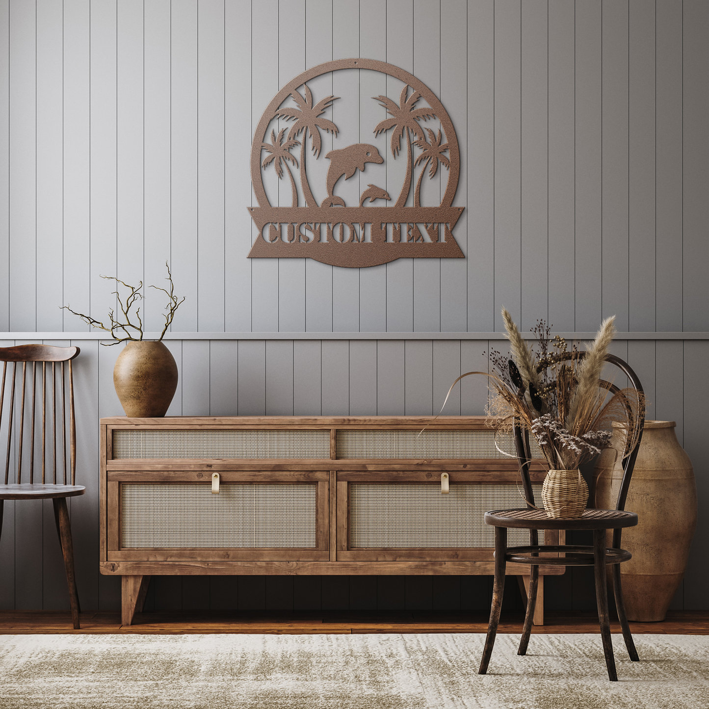 Custom_Dolphin_Scene_Metal_Sign__Pers_Copper_Rustic_Hallway_Mockup.png