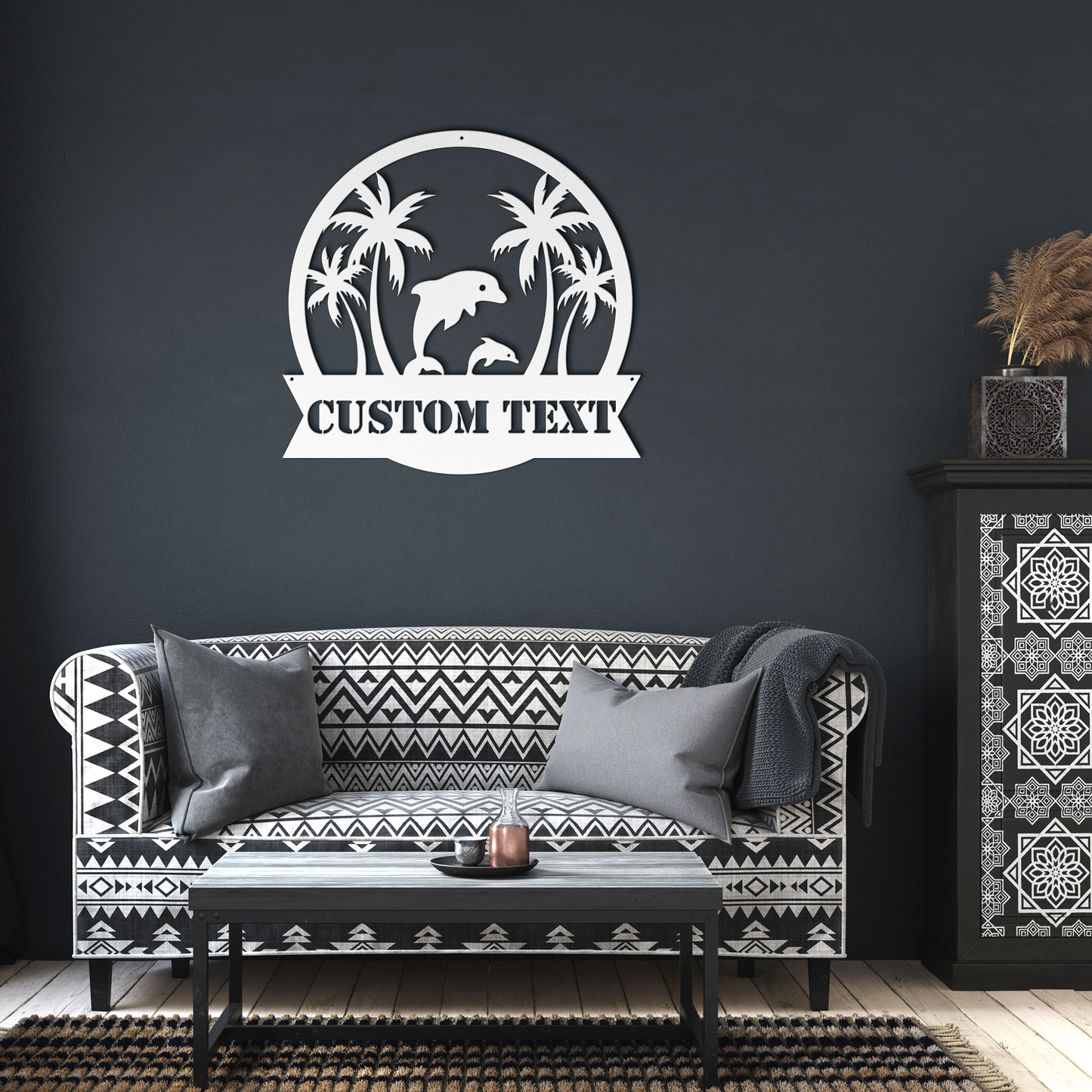 Custom_Dolphin_Scene_Metal_Sign__Pers_White_Dark_Living_Room_Mockup.png