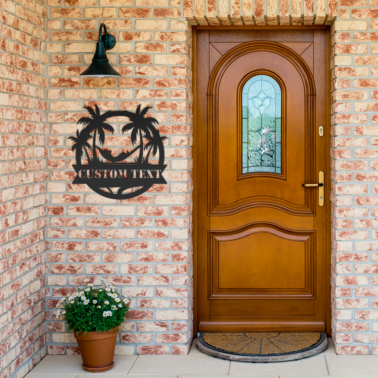 Custom_Hammock_Retreat_Metal_Sign__Pe_Black_Brick_Entrance_Mockup.png