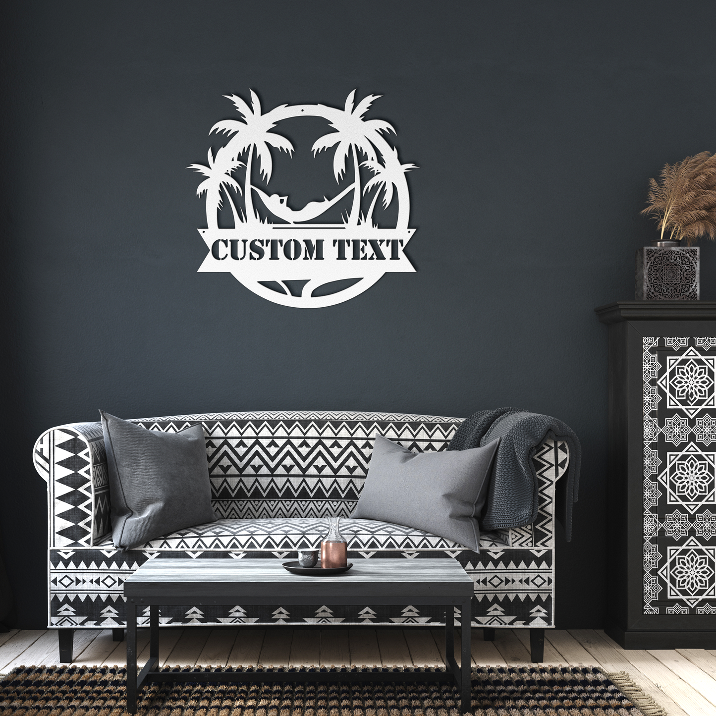 Custom_Hammock_Retreat_Metal_Sign__Pe_White_Dark_Living_Room_Mockup.png