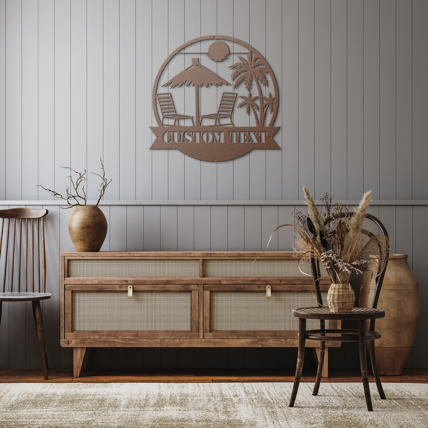 Custom_Lounge_Paradise_Metal_Sign__Pe_Copper_Rustic_Hallway_Mockup.png