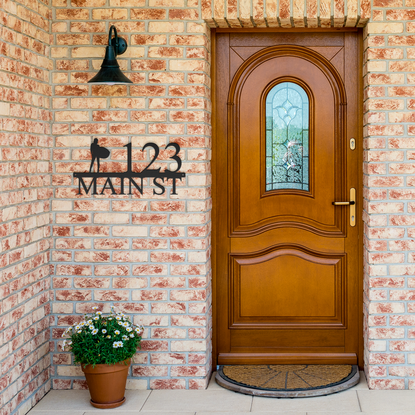 Custom_Surfer_Girl_2_Die_Cut_Metal_Addr_Black_Brick_Entrance_Mockup.png