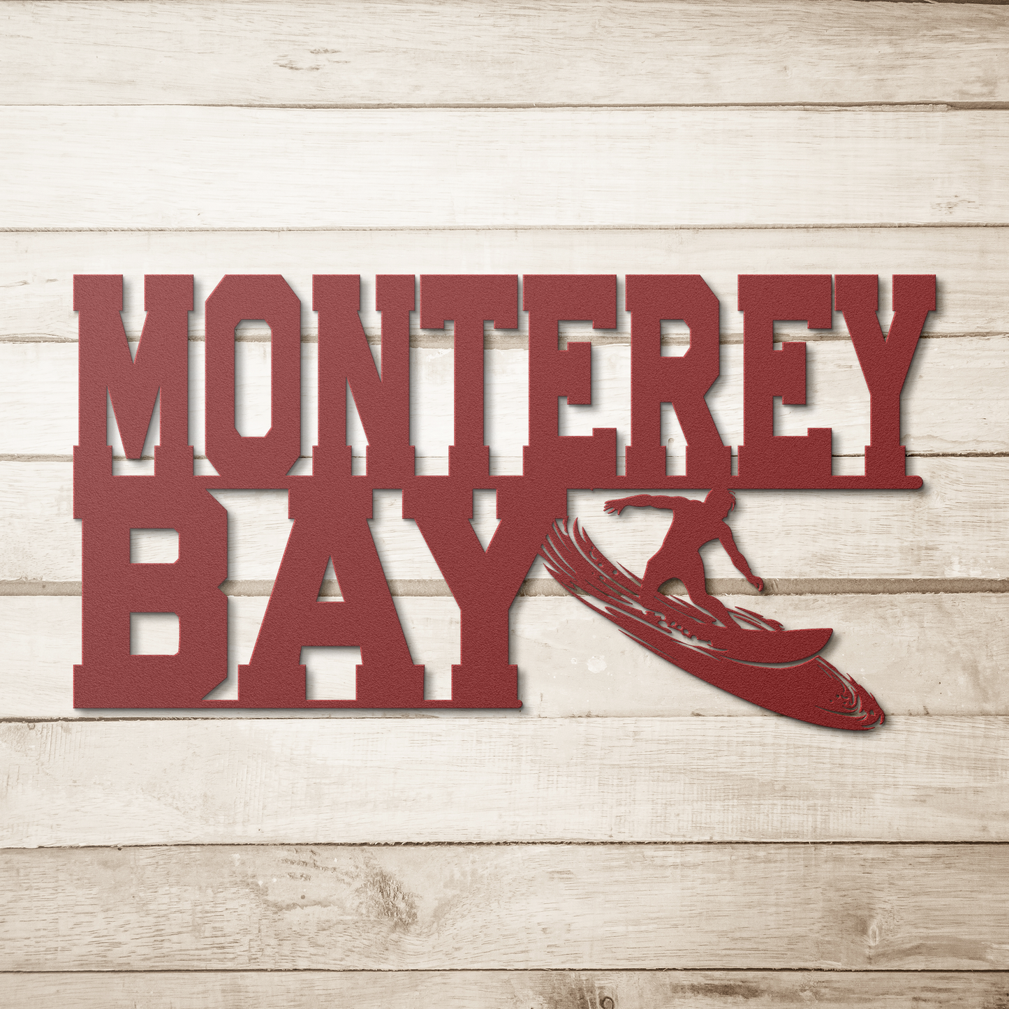 Monterey_Bay_Surfer_Metal_Wall_Art__C_Red_Simple_Wood_BKGD_Mockup.png