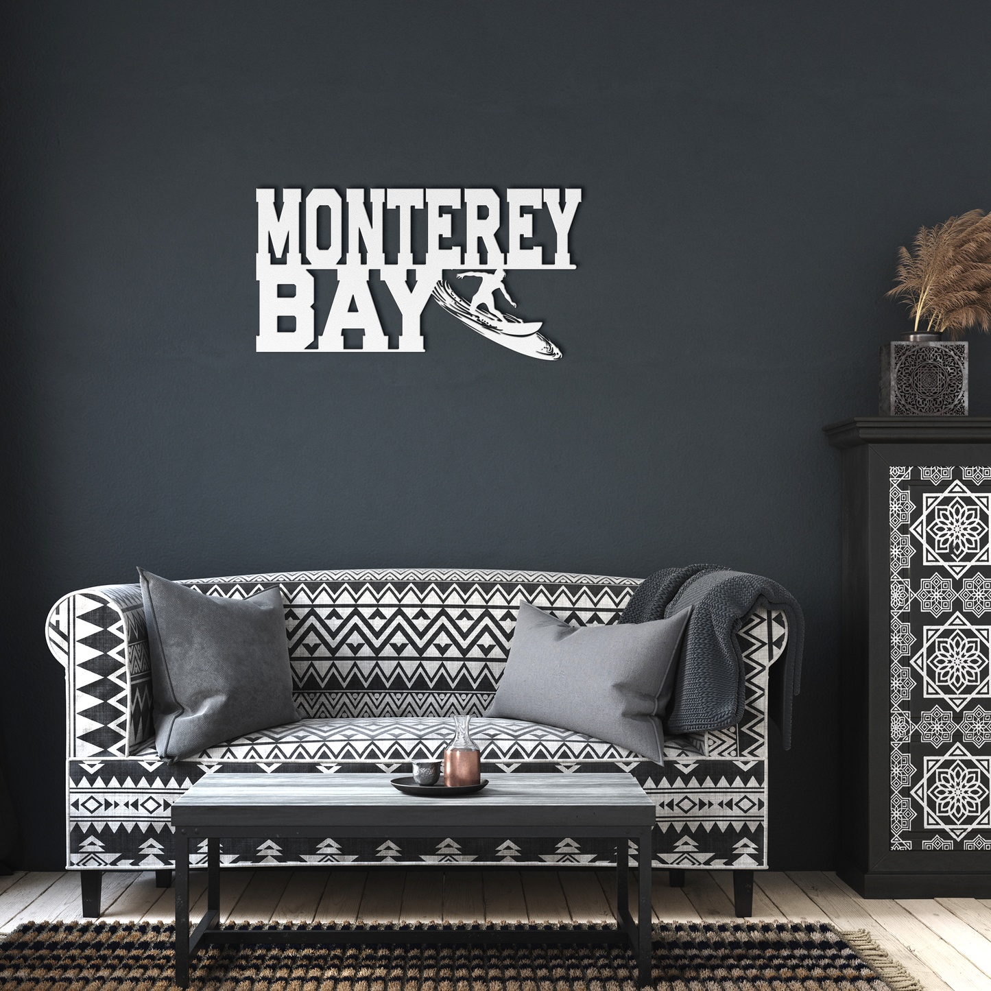 Monterey_Bay_Surfer_Metal_Wall_Art__C_White_Dark_Living_Room_Mockup.png