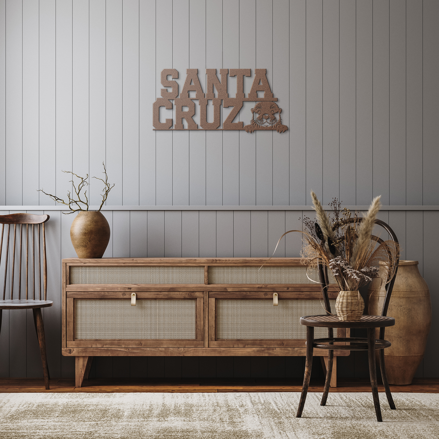 Santa_Cruz_Otter_Metal_Wall_Art_Copper_Rustic_Hallway_Mockup.png