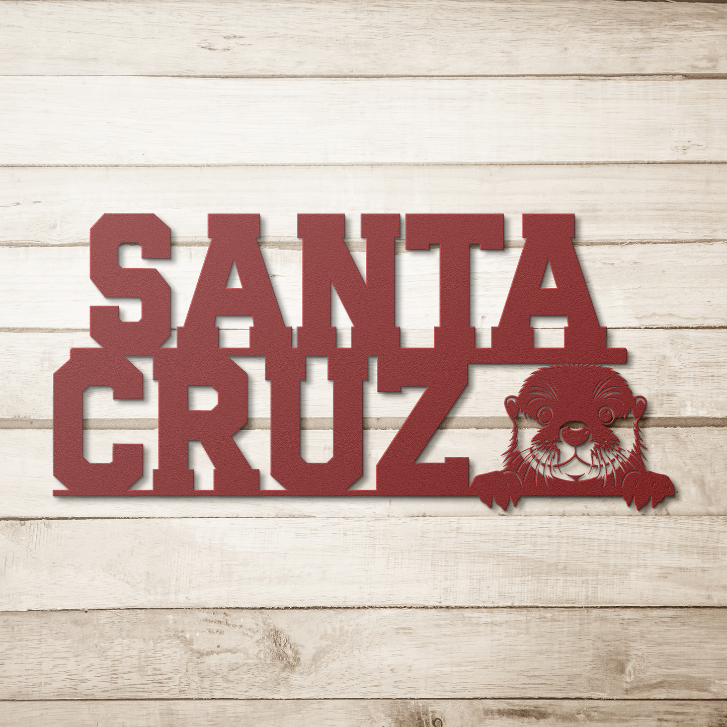 Santa_Cruz_Otter_Metal_Wall_Art_Red_Simple_Wood_BKGD_Mockup.png