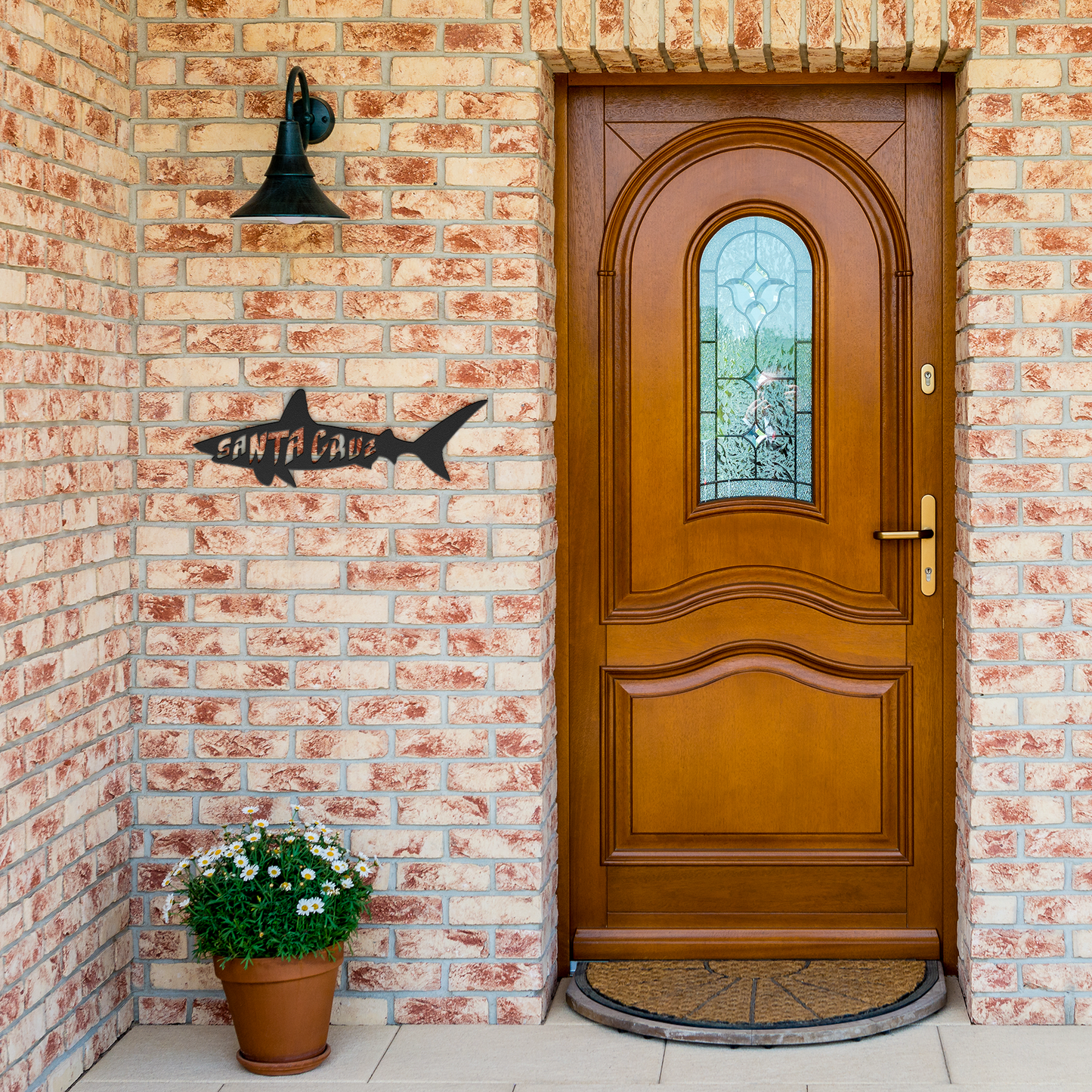 Santa_Cruz_Shark_Metal_Wall_Art__Cust_Black_Brick_Entrance_Mockup.png