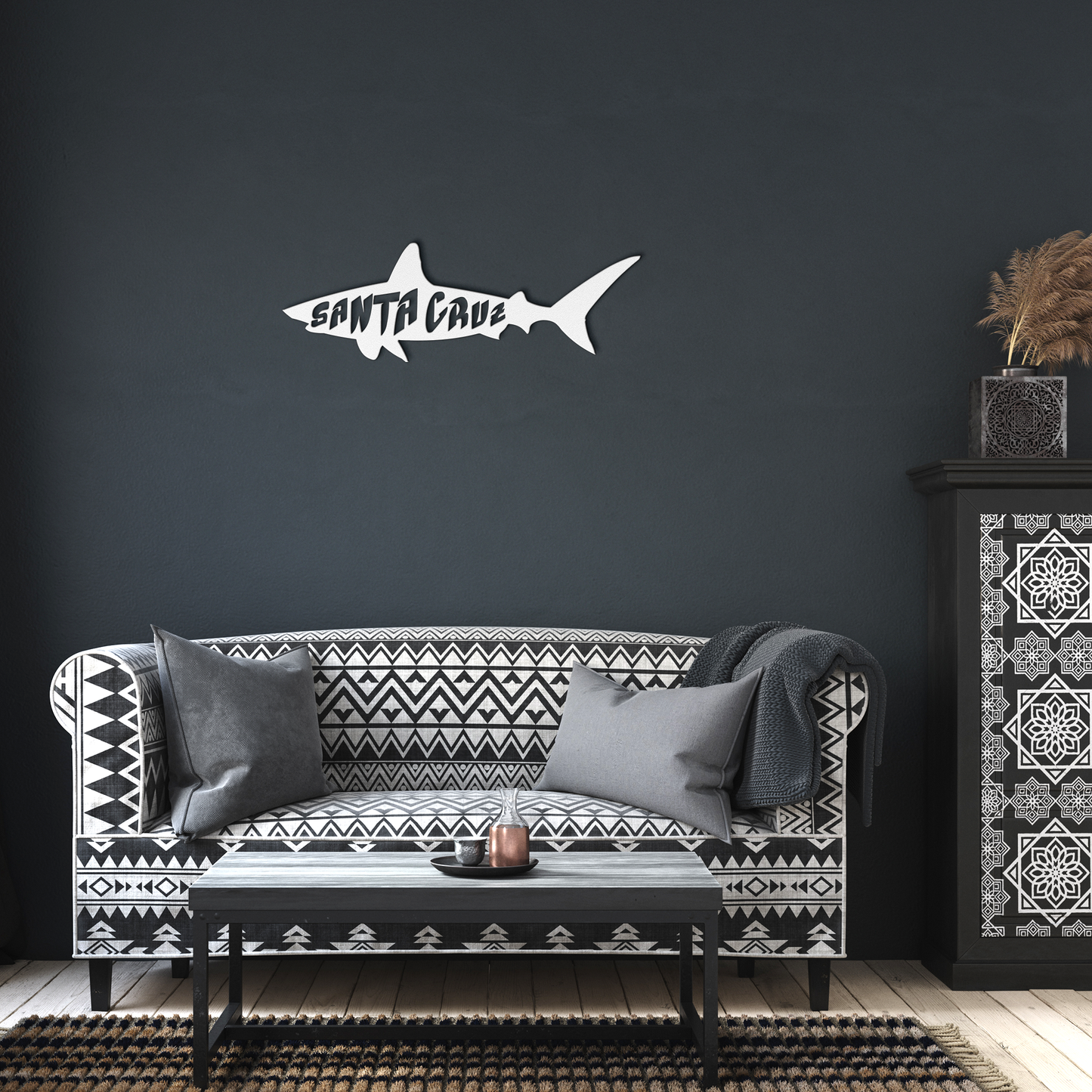 Santa_Cruz_Shark_Metal_Wall_Art__Cust_White_Dark_Living_Room_Mockup.png