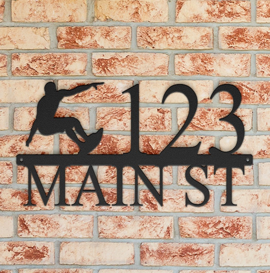 Custom Surfer Address Sign #3 – Personalized Metal Surf Decor