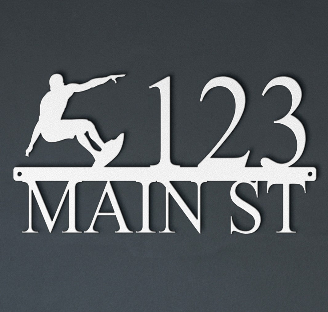 Custom Surfer Address Sign #3 – Personalized Metal Surf Decor