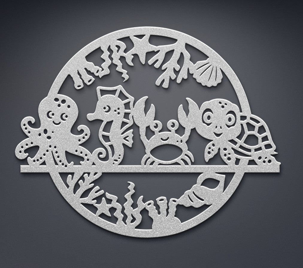 Cute Ocean Animals Metal Wall Art – Coastal Beach House Decor | Nautical Kids Room Sign