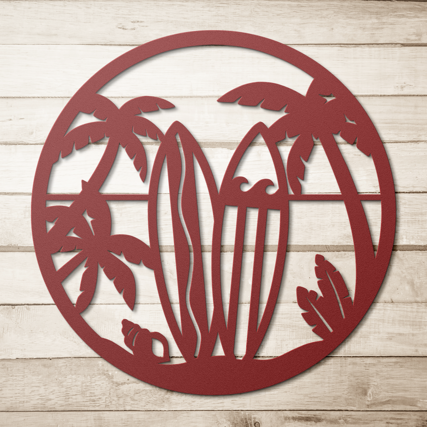 Surfboard_Beach_Scene_Metal_Wall_Art__Red_Simple_Wood_BKGD_Mockup.png