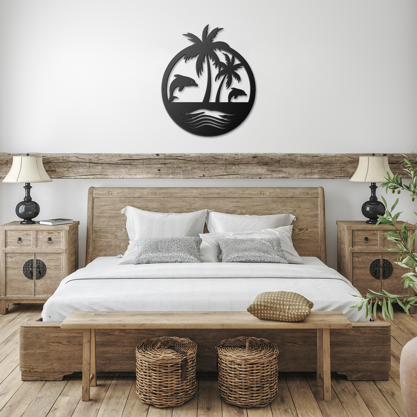 Tropical_Dolphin_Paradise_Metal_Wall_Art_Black_Farmhouse_Bedroom_Mockup.png