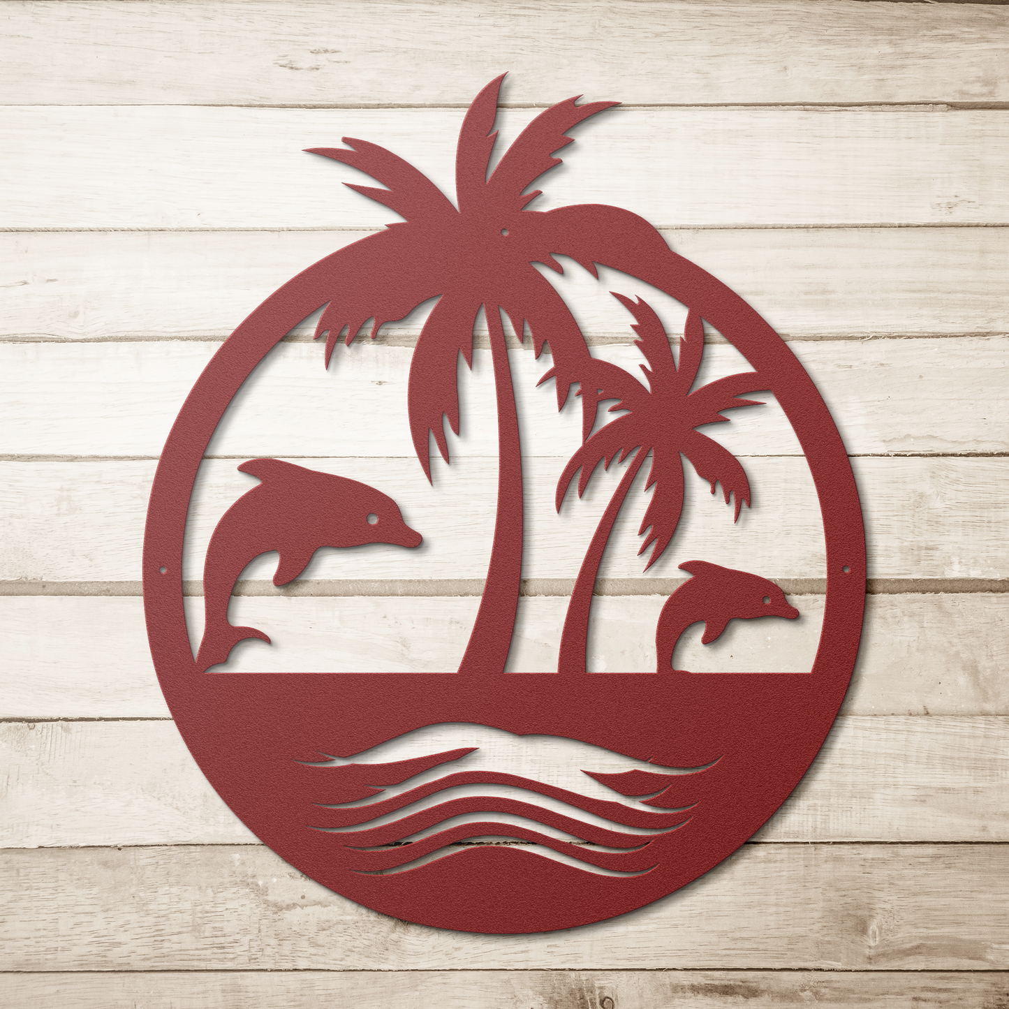 Tropical_Dolphin_Paradise_Metal_Wall_Art_Red_Simple_Wood_BKGD_Mockup.png