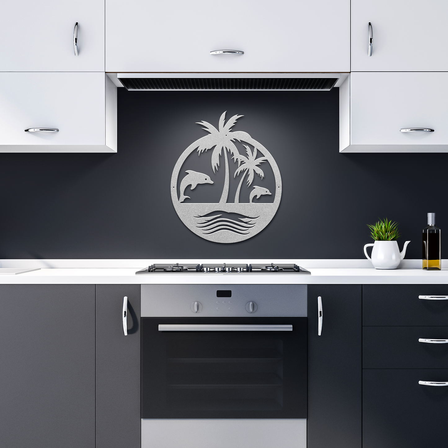 Tropical_Dolphin_Paradise_Metal_Wall_Art_Silver_Dark_Kitchen_Mockup.png
