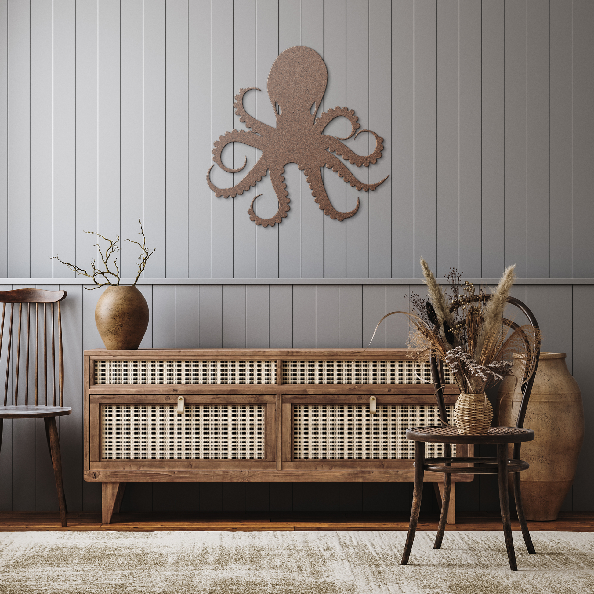 Bold_Octopus_Metal_Wall_Art__Nautical_Copper_Rustic_Hallway_Mockup.png
