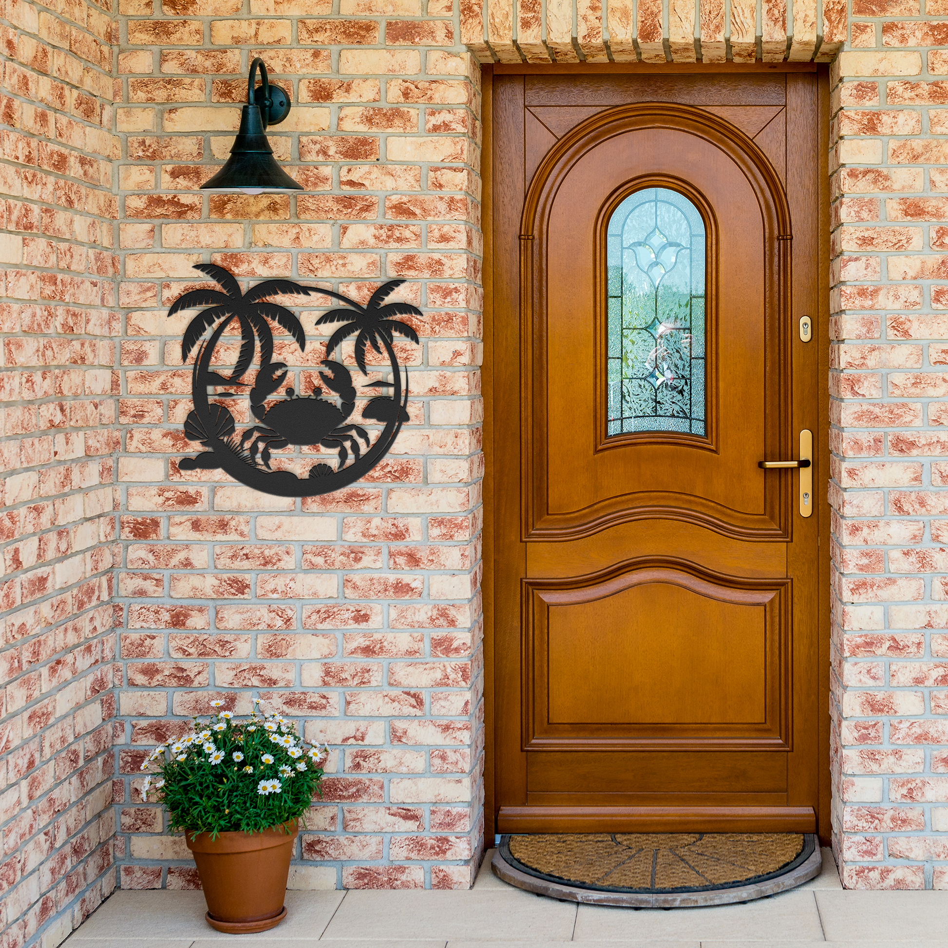 Coastal_Crab_Metal_Wall_Art__Nautical_Black_Brick_Entrance_Mockup.png
