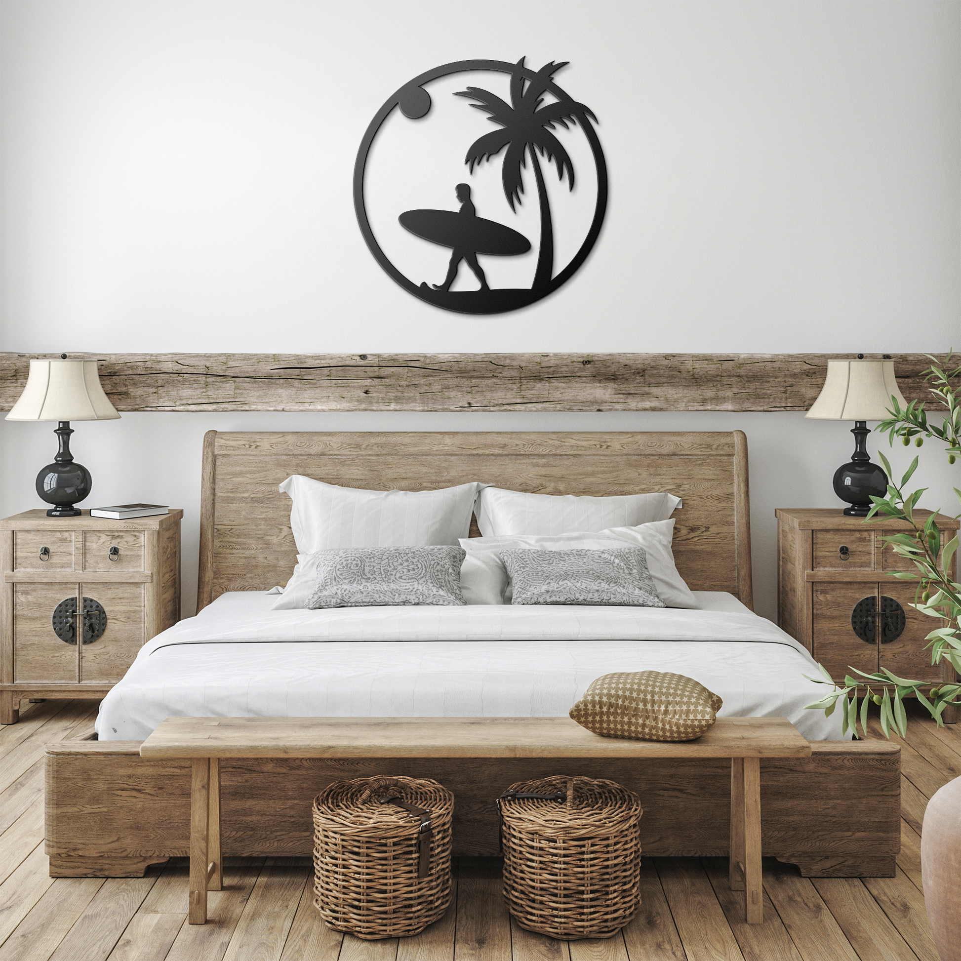 Coastal_Surfer_Paradise_Metal_Wall_Art_Black_Farmhouse_Bedroom_Mockup.png
