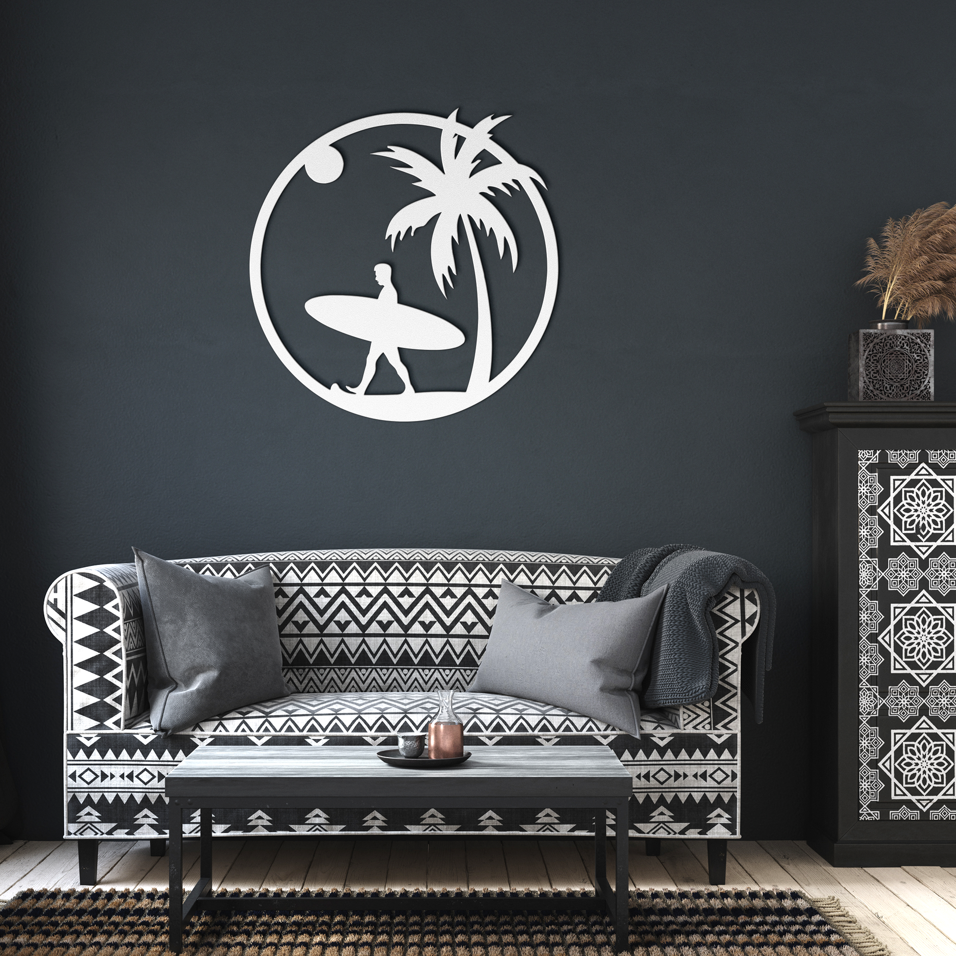 Coastal_Surfer_Paradise_Metal_Wall_Art_White_Dark_Living_Room_Mockup.png