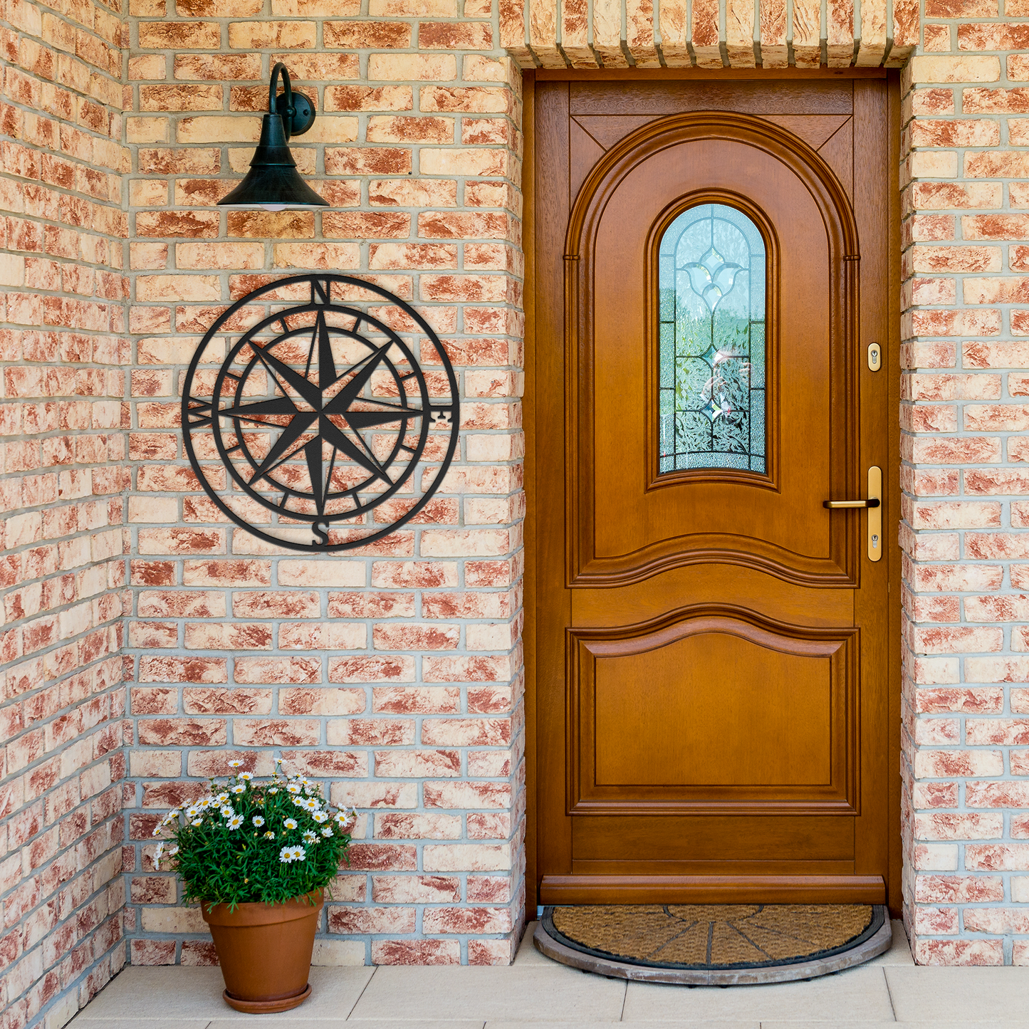 Compass_Rose_Metal_Wall_Art__Nautical_Black_Brick_Entrance_Mockup.png