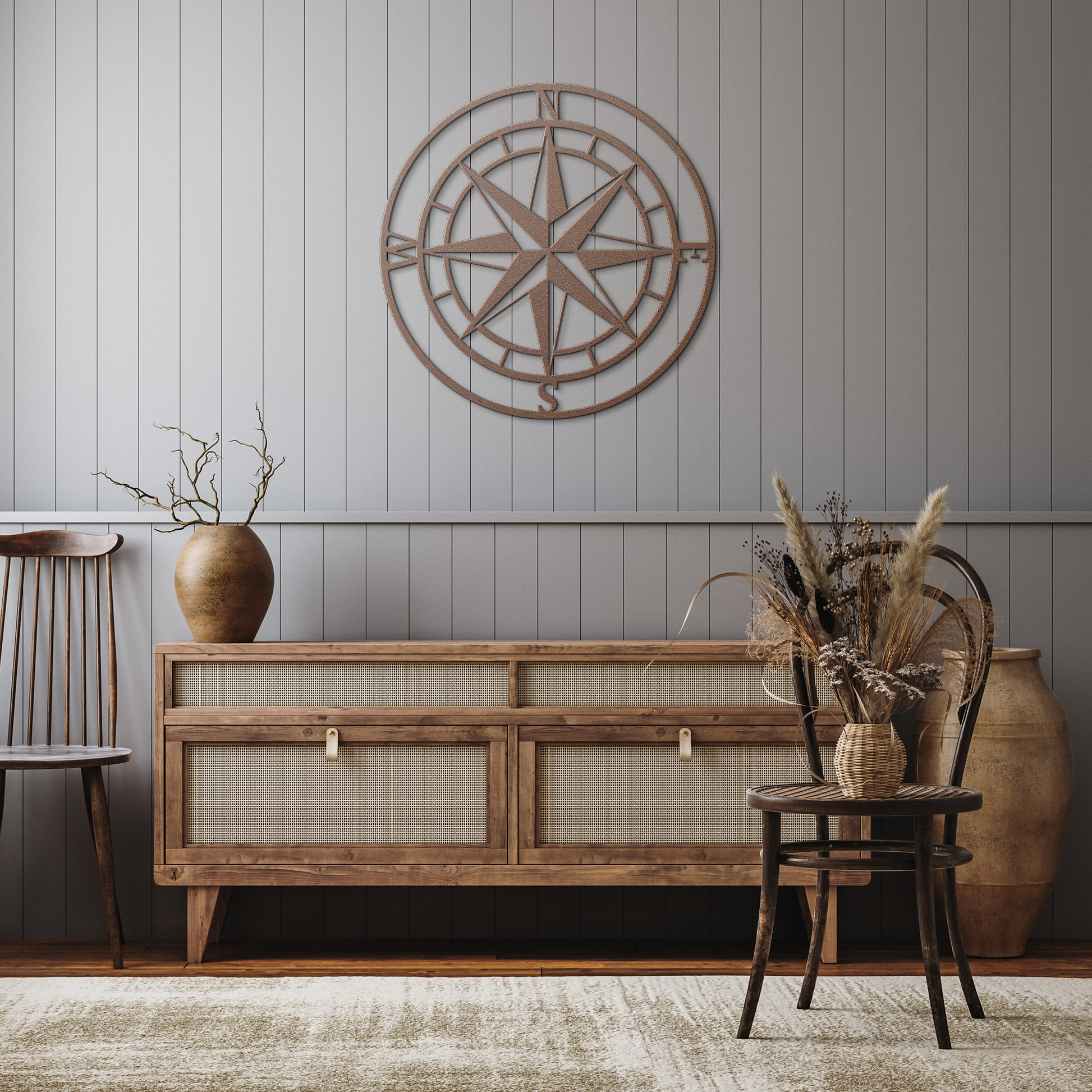 Compass_Rose_Metal_Wall_Art__Nautical_Copper_Rustic_Hallway_Mockup.png