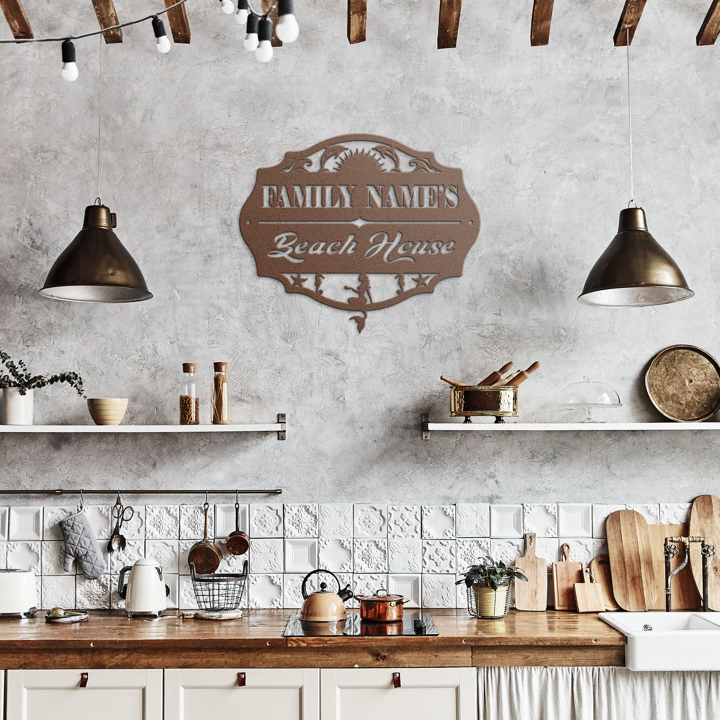 Custom_Beach_House_Metal_Sign__Person_Copper_Rustic_Kitchen_Mockup.png