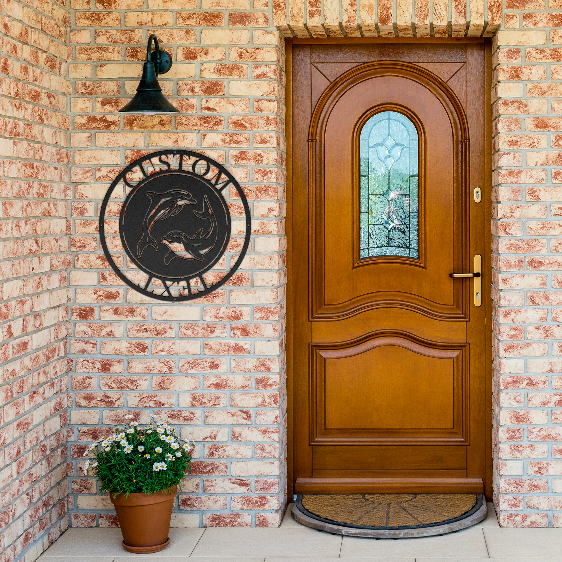 Custom_Dolphin_Duo_Metal_Wall_Art_-_Pers_Black_Brick_Entrance_Mockup.png