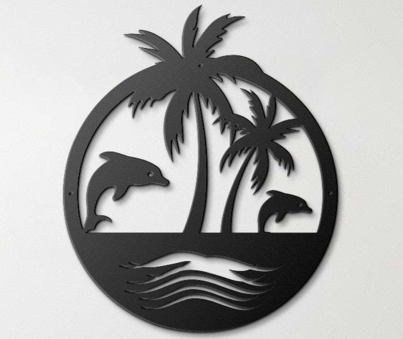 Tropical Dolphin Paradise Metal Wall Art