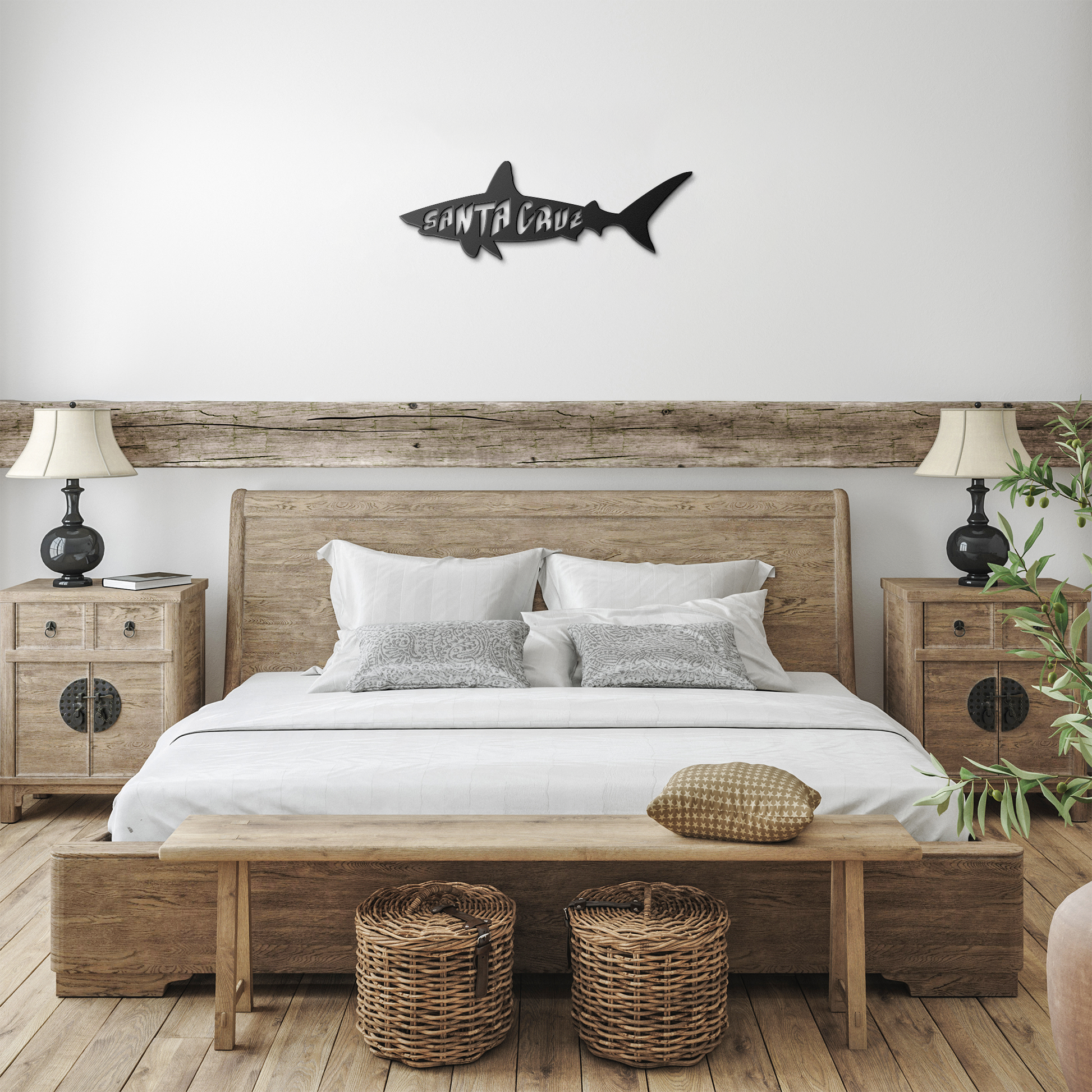 Santa_Cruz_Shark_Metal_Wall_Art__Cust_Black_Farmhouse_Bedroom_Mockup.png