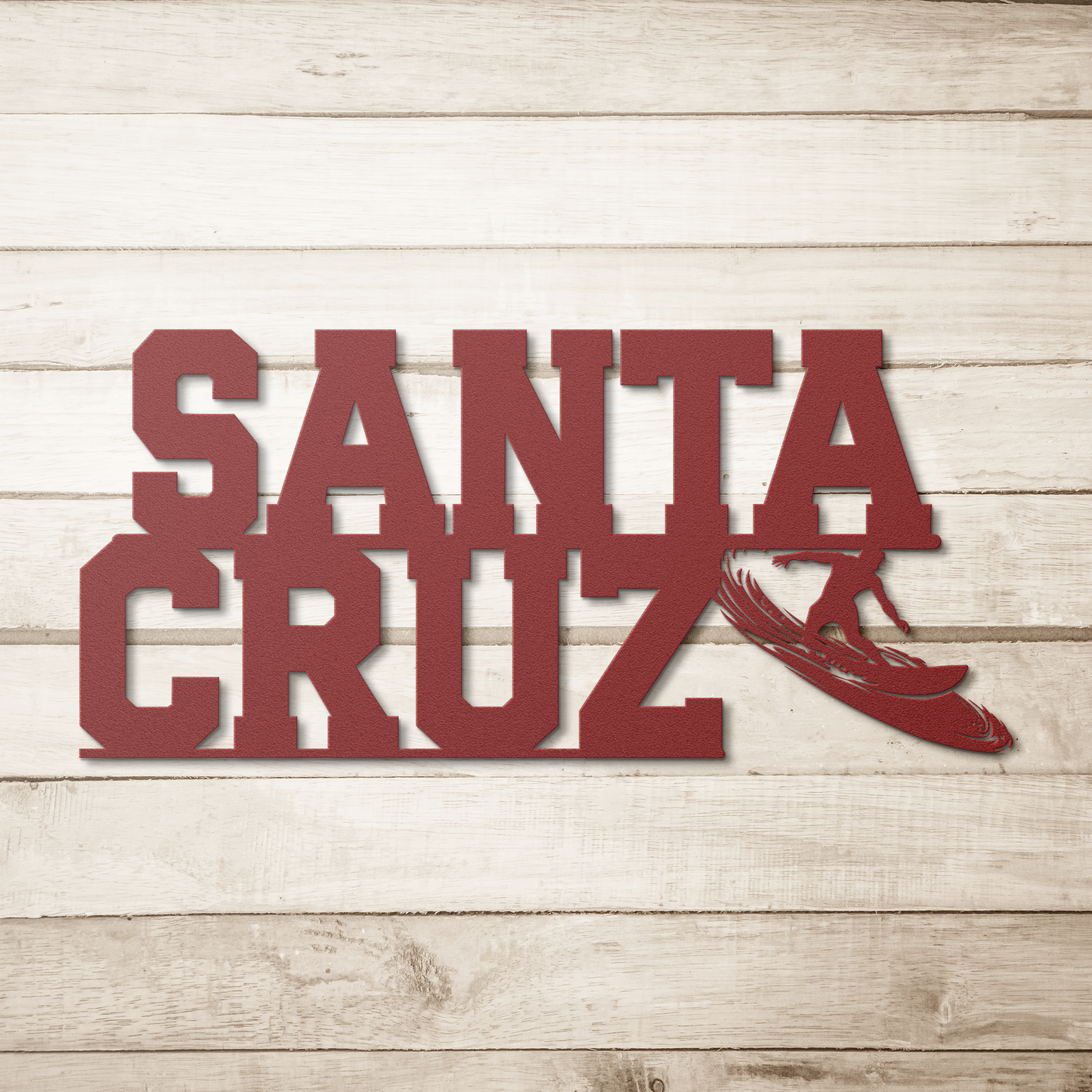 Santa_Cruz_Surfer_Metal_Wall_Art_Red_Simple_Wood_BKGD_Mockup.png