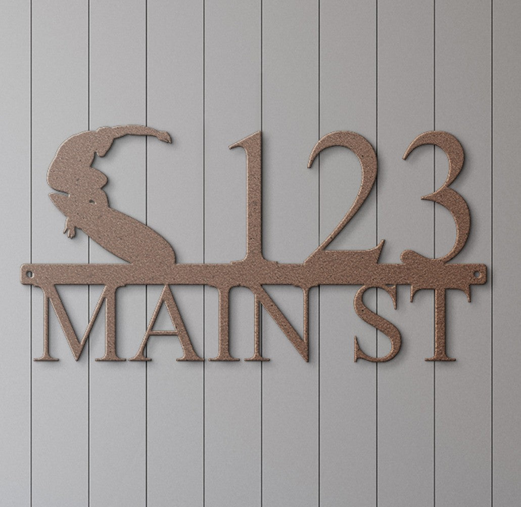 Custom Surfer Address Sign #2 - Personalized Metal Wall Art