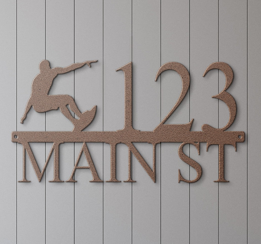 Custom Surfer Address Sign #3 – Personalized Metal Surf Decor
