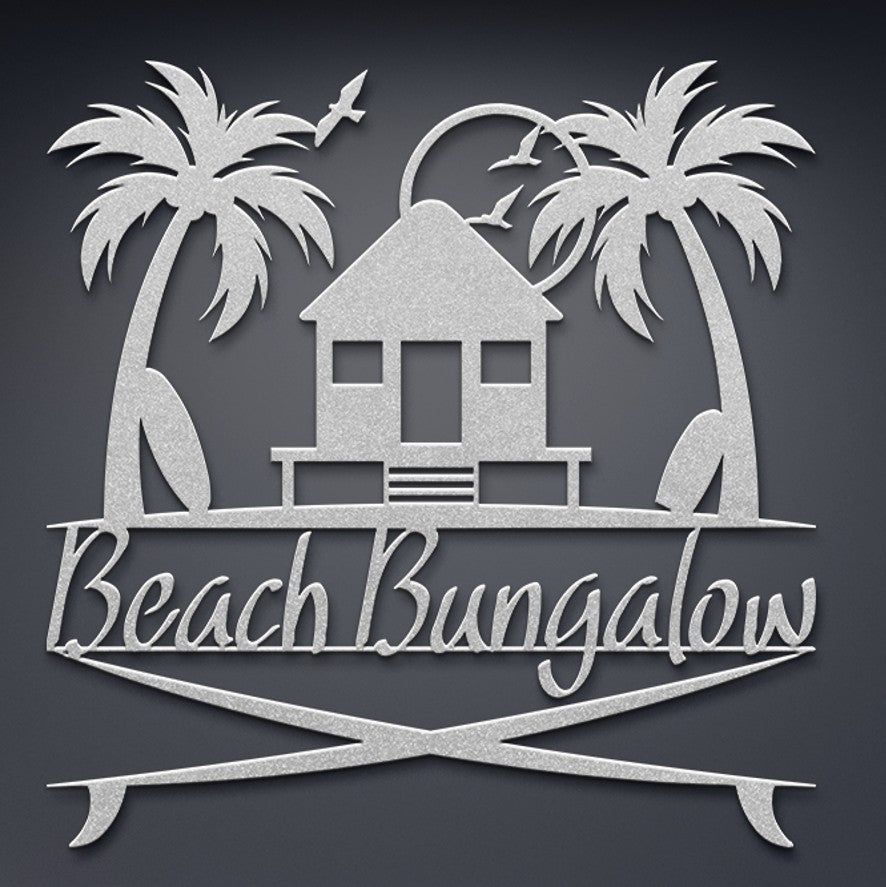 Beach Bungalow Die-Cut Metal Sign – A Coastal Paradise for Your Space