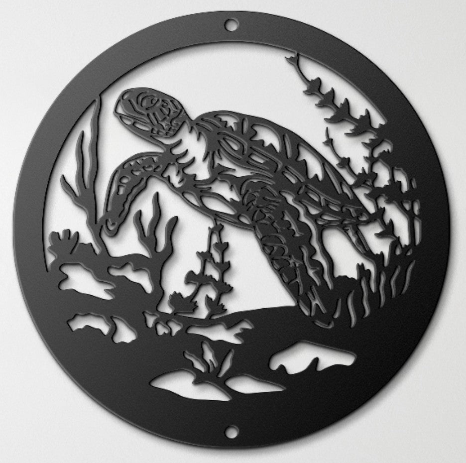 Turtle Ocean Scene Metal Wall Art – Elegant Coastal Home Decor