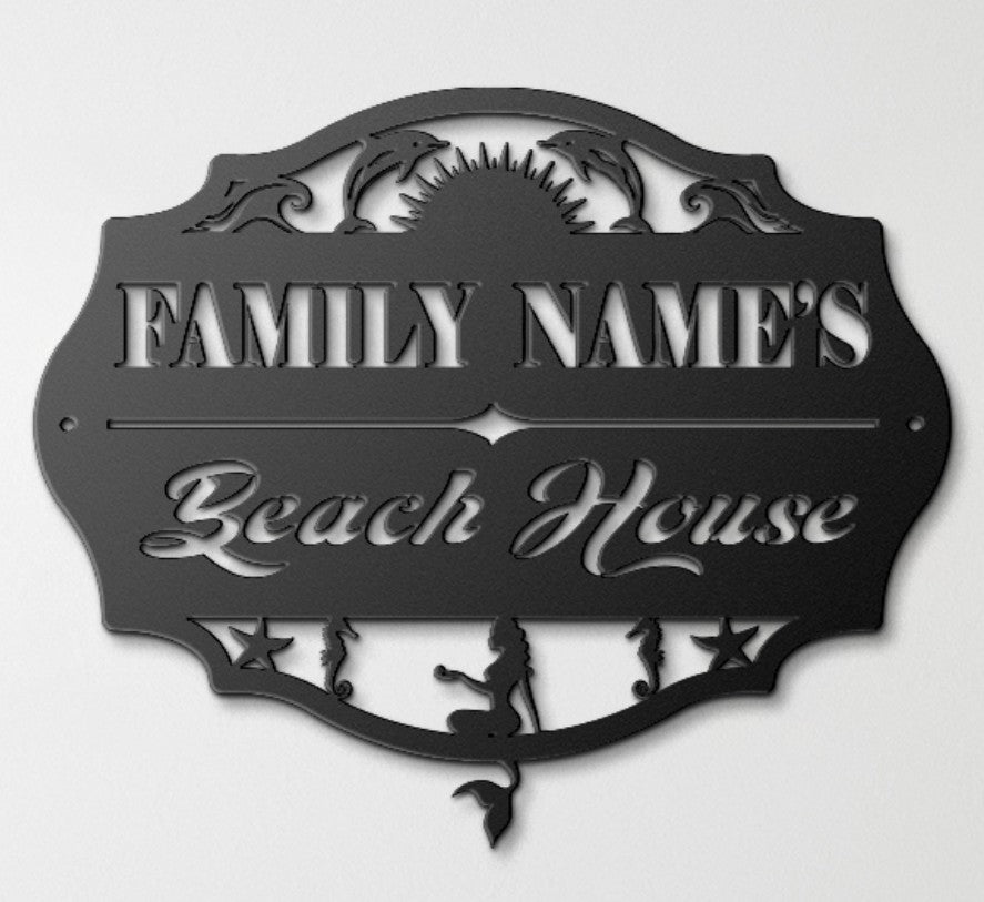 Custom Beach House Metal Sign – Personalized Coastal Family Name Plaque