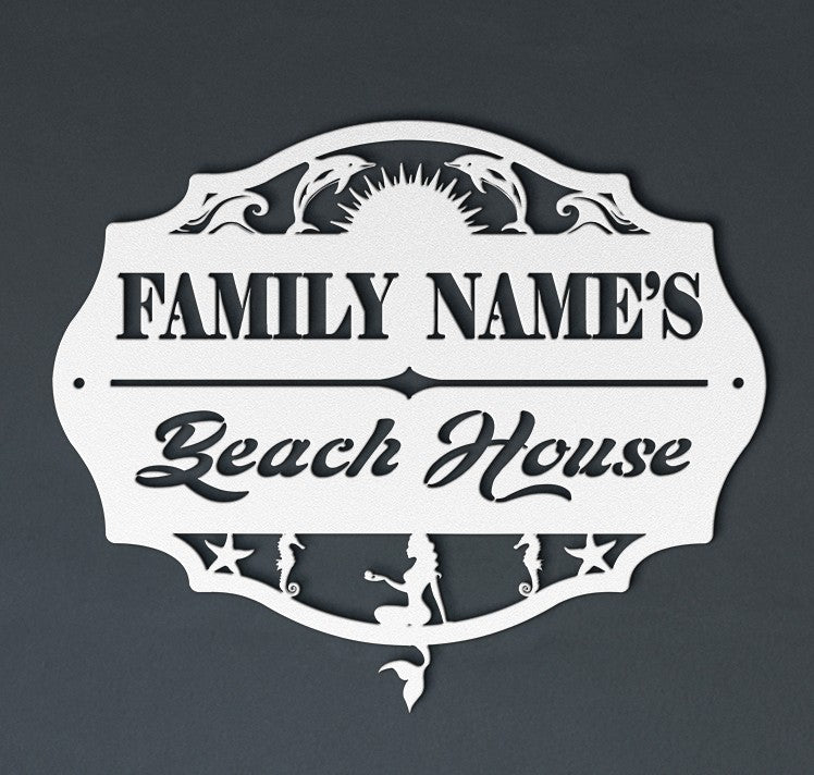 Custom Beach House Metal Sign – Personalized Coastal Family Name Plaque