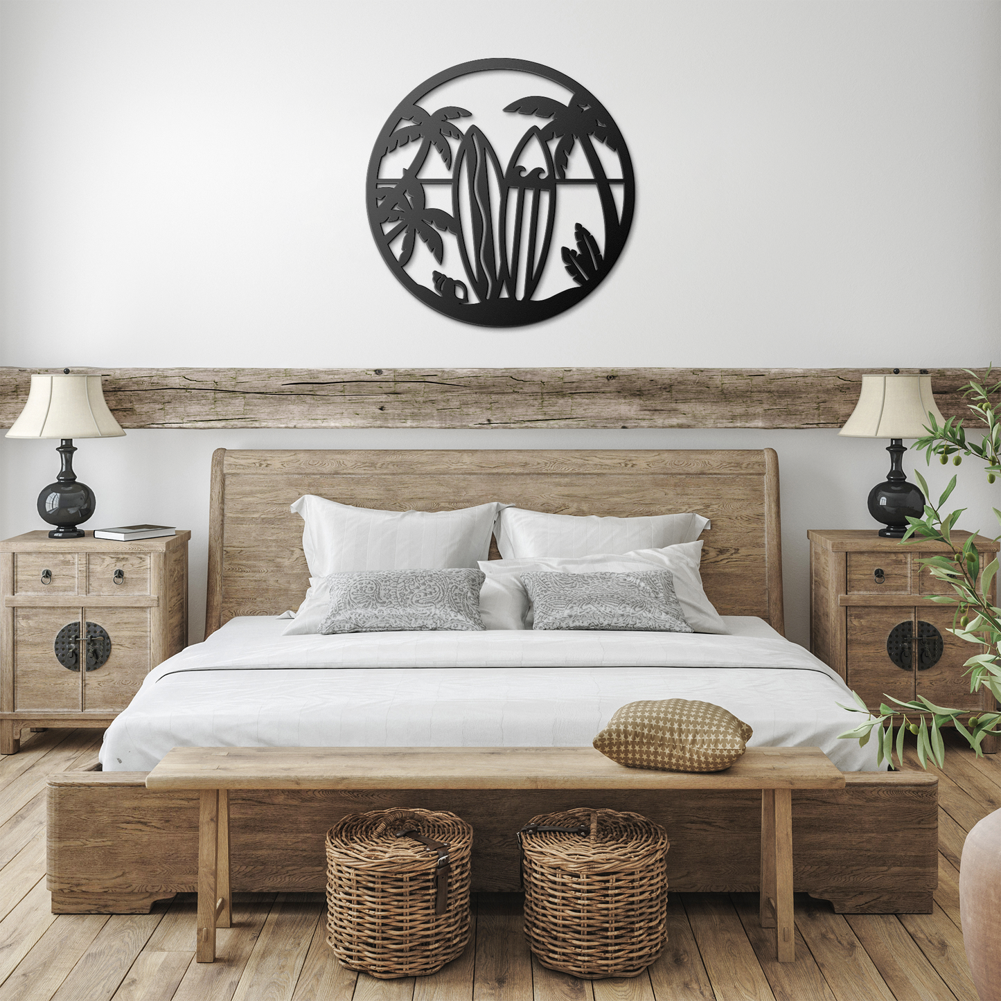 Surfboard_Beach_Scene_Metal_Wall_Art__Black_Farmhouse_Bedroom_Mockup.png