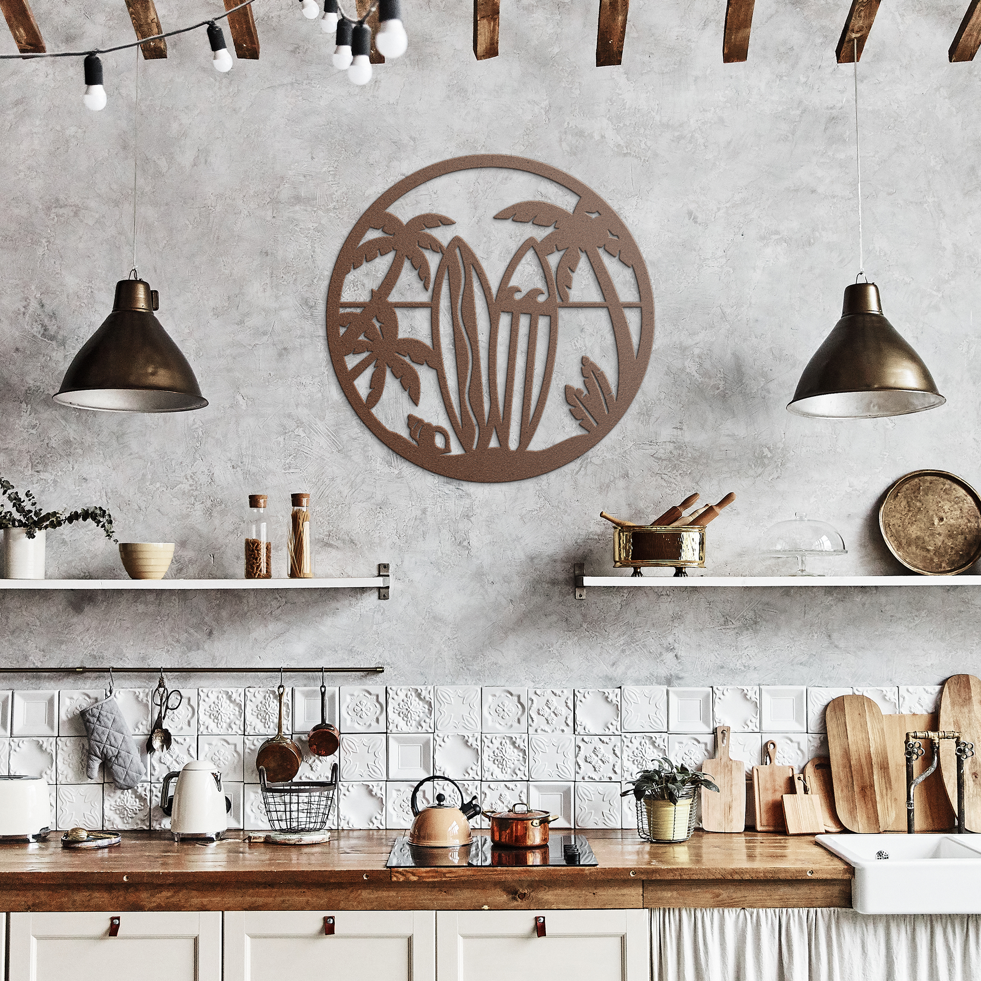 Surfboard_Beach_Scene_Metal_Wall_Art__Copper_Rustic_Kitchen_Mockup.png