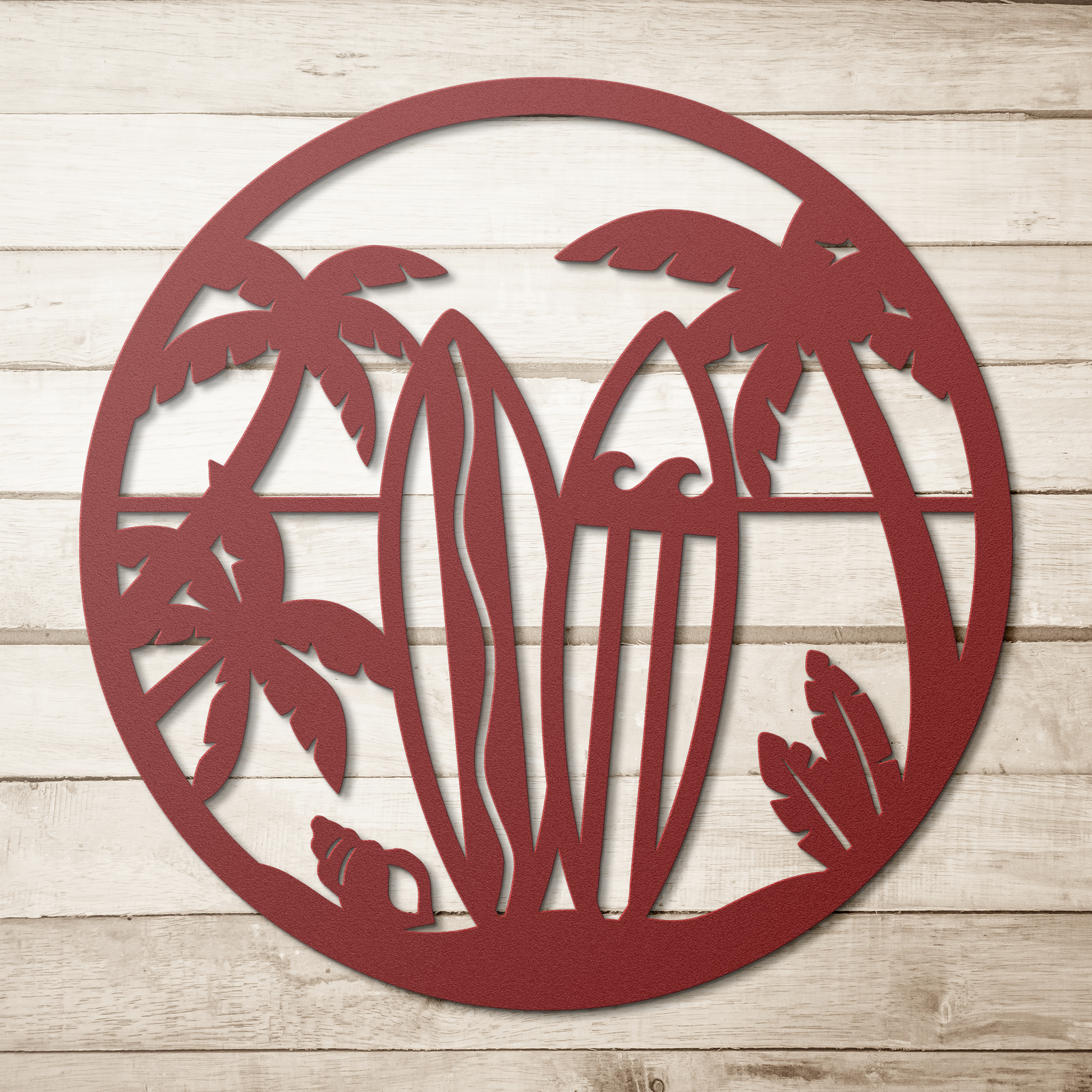 Surfboard_Beach_Scene_Metal_Wall_Art__Red_Simple_Wood_BKGD_Mockup.png