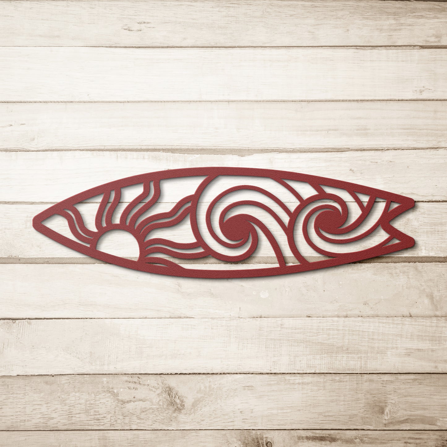 Sun and Waves Surfboard Metal Wall Art – Coastal Decor for Beach Homes and Surf Lovers